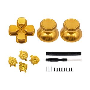 Aluminium Alloy Buttons Replacement Kit for PS5 Controller, Mental Thumbsticks+Dpad+ABXY Buttons Accessories with Installation Tools – Black (Gold)