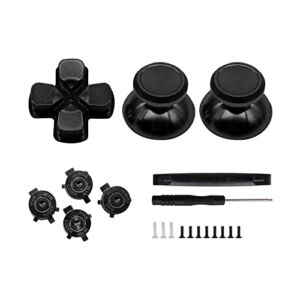 Aluminium Alloy Buttons Replacement Kit for PS5 Controller, Mental Thumbsticks+Dpad+ABXY Buttons Accessories with Installation Tools – Black (Black)