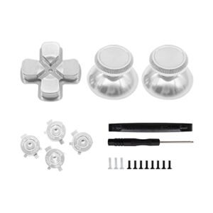 Aluminium Alloy Buttons Replacement Kit for PS5 Controller, Mental Thumbsticks+Dpad+ABXY Buttons Accessories with Installation Tools – Black (Silver)