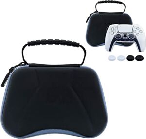 LYCEBELL Carrying Case for PS5 DualSense Wireless Controller, Hard Shell Accessories Storage Bag 6 in 1 Kit for Playstation 5, Transparent Protective Cover Case（Black）