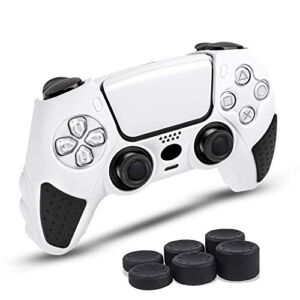 Junfire PS5 Controller Cover, Anti Slip Sweat-Absorbent Soft Controller Skin for Playstation 5 DualSense Remote with 6 Thumb Grips, PS5 Controller Accessories Set-Blackwhite