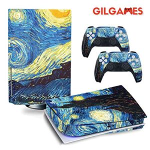 GilGames Stickers Skin Cover for Playstation 5, Vinyl Protector Wrap Full Set Protective Decals Faceplate Cover Kit Console and Controller (Disk Edition)
