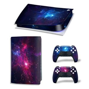 UUShop Skin Sticker Decal Cover for Playstation PS5 Digital Edition Console and Controllers Purple Starry Sky