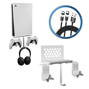 Hosanwell PS5 Wall Mount – 5 in 1 PlayStation 5 Wall Mount Kit with 2 Way Magnetic Charging Cable, Detachable Controller Holder & Headphone Hanger, with Non-Slip Mat, white | The Storepaperoomates Retail Market - Fast Affordable Shopping