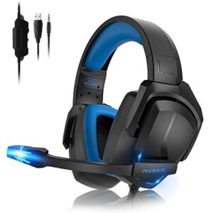 YOTMS H6 Xbox One Headset for PS4 PS5 Switch Controller, PC Gaming Headset with 7.1 Stereo Surround Sound, Over Ear Headphones with Noise Cancelling Mic, for Computer Laptop Mac Nintendo NES – Blue