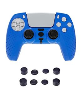Silicone Cover Skin Case Accessories for Sony PS5 Controller with Pro Thumb Grips Caps Set Blue