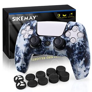 SIKEMAY PS5 Controller Cover Skin Case, Anti-Slip Thicken Silicone Protective, Perfectly Compatible with Playstation 5 Dualsense Controller Grip with 10 x Thumb Grip Caps (Marble-Blue)