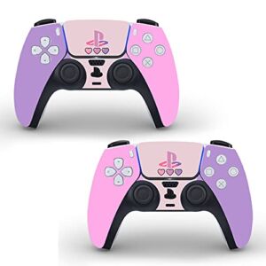 Decal Moments PS5 Controllers Skin Covers Vinyl Skin Decals Stickers for Playstation 5 (2 Pack) Pastel Purple Pink Hearts