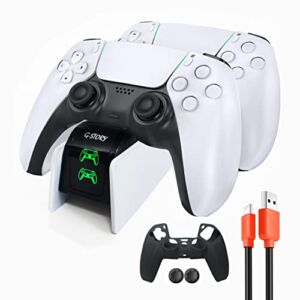 G-STORY PS5 Charging Station, Upgraded PS5 Controller Charging Station with LED Indicator Controller Skin & 1.5M Charging Cable, Safety Chip Protection, Adjustable Support Plate Dual, Fast Charging