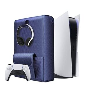 PS5 Cover, PS5 Dust Cover Horizontal with PS5 Headset Holder and PS5 Controller Holder, PS5 Protective Case Blue