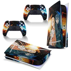 PlayStation 5 optical drive version sticker protective cover, Sword Art Online Kirito Asuna Kirito Battle Mode ps5 controller protective shell (compatible with ps5 optical drive)
