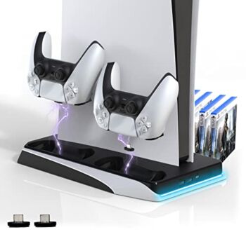 Upgraded LED Lighting PS5 Stand for Console with Powerful Dual Cooling Fans, Controller Charger for Charging Playstation 5 Controller, Anti-Slip Base and Games Holder for ps5 Games | The Storepaperoomates Retail Market - Fast Affordable Shopping