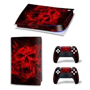 FOTTCZ Vinyl Decal Skin for PS5 Digital Edition Console and Controllers, Sticker for PS5 Digital Protective Accessories – Fire Skull