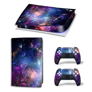 FOTTCZ Vinyl Decal Skin for PS5 Digital Edition Console and Controllers, Sticker for PS5 Digital Protective Accessories – Purple Nebula