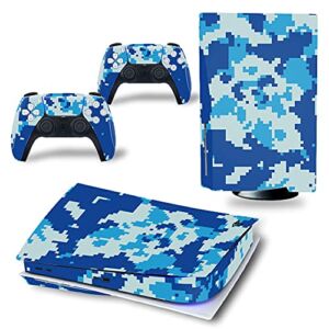 FOTTCZ Vinyl Decal Skin for PS5 Disk Edition Console and Controllers, Sticker for PS5 Disk Protective Accessories – Navy Camouflage