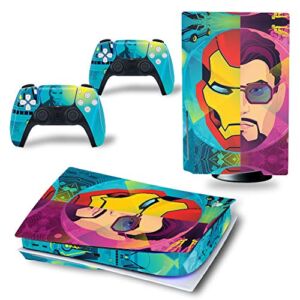 TINFOK PS5 Skin Vinyl Sticker Decal Cover For PlayStation 5 Disc Edition Console and Dualsense Controllers Scratch Resistant Durable Bubble Free – Tony Stark