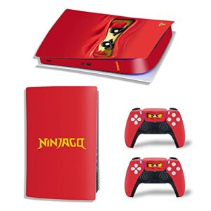 TINFOK PS5 Skin Vinyl Sticker Decal Cover For PlayStation 5 Digital Edition Console and Dualsense Controllers Scratch Resistant Durable Bubble Free – Red Ninja