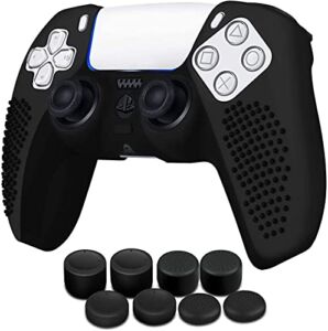 PS5 Playstation 5 Controller Cover Skin Silicone Case + 8 Thumb Grips – Black