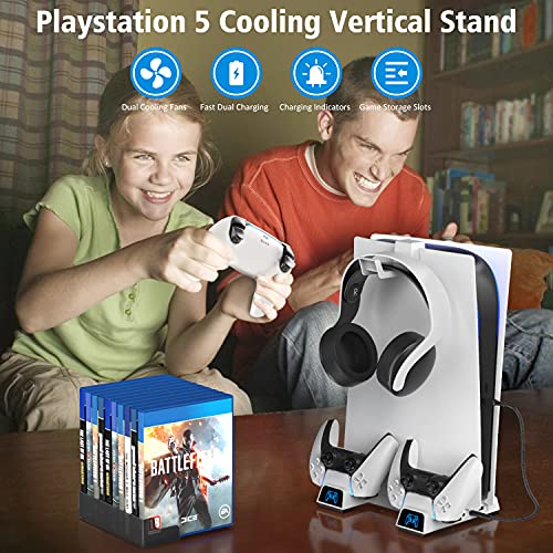 OIVO PS5 Cooling Station with Headset Holder for PS5 Disc & Digital Editions Consoles, PS5 Stand with Cooling Fan and Controller Charger, PS5 Accessories Vertical Stand with 10 Game Rack Organizer | The Storepaperoomates Retail Market - Fast Affordable Shopping