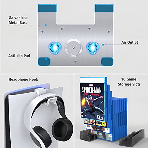 OIVO PS5 Cooling Station with Headset Holder for PS5 Disc & Digital Editions Consoles, PS5 Stand with Cooling Fan and Controller Charger, PS5 Accessories Vertical Stand with 10 Game Rack Organizer | The Storepaperoomates Retail Market - Fast Affordable Shopping