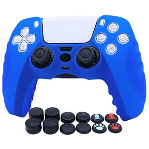 PS5 Controller Skins RALAN,Silicone Controller Cover Skin Protector Compatible for PS5 Controller (Black Thumb Grip x 8 ,Cap Cover x4) (Blue)