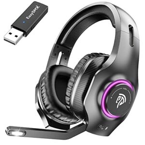 EasySMX Wireless Gaming Headset 2.4GHz with 7.1 Surround Sound Deep Bass & Retractable Noise Canceling Microphone, Wireless Headset with RGB Automatic Gradient Lighting, Suitable for PS4/PS5, PC