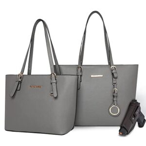 2pcs Tote Handbag Set Concealed Carry Purse for Women Large Fashion Satchel Shoulder Bag with Holster MWC2-H030GY