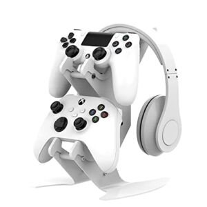 Controller Holder, Game Controller & Headset Stand for Xbox One, Xbox Series X/S, NS, PS4, PS5, PC, Headset, DOYO Aluminum Metal Headset Mount Universal Organizer for Gamepad Gaming Accessories，White