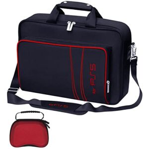 omarando Carrying Case for PS5,Travel Storage Bag for PS5,Bag for PS5 Console Games and Accessories,Included Gamepad Controller Protective Box (Black-Red)