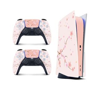 PS5 Sakura flowers Skin for PlayStation 5 Console and 2 Controllers, Cherry Blossom skin Vinyl 3M Decal Stickers Full wrap Cover (Disk Edition)