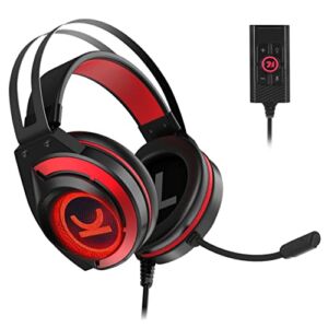 PC Gaming Headset, EZ.winpow Video Game Stereo Headphone with 7.1 Surround Sound with Noise Canceling Mic & Memory Foam Ear Pads for PC/PS5/PS4/Xbox One/Nintendo Switch Red
