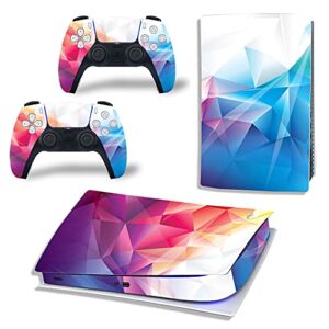 FOTTCZ Vinyl Skin for PS5 Digital Edition Console & Controllers Only, Sticker Decorate and Protect Equipment Surface, Colorful Triangle