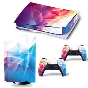 FOTTCZ Vinyl Skin for PS5 Disk Edition Console & Controllers Only, Sticker Decorate and Protect Equipment Surface, Colorful Triangle