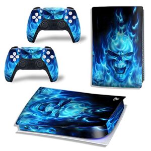 FOTTCZ Vinyl Skin for PS5 Digital Edition Console & Controllers Only, Sticker Decorate and Protect Equipment Surface, Blue Flame Ghost