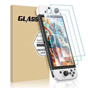 [3 Pack]Tempered Glass Screen Protector for Nintendo Switch OLED Model, FASTSNAIL 0.25MM Ultra-Thin Scratch Resistant Transparent HD Film Clear Screen Protector for Nintendo Switch OLED 7″