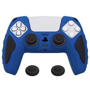 PlayVital Two-Tone Silicone Cover for PS5 Controller, Anti-Slip Rubber Case for PS5 Controller with Thumb Grip Caps – Blue & Black
