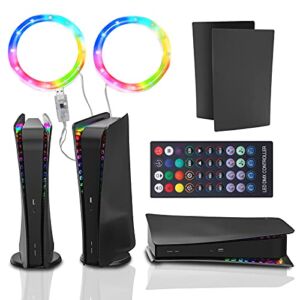 PS5 Accessories, PS5 Black Plates Digital Edition and PS5 LED Strip Lights with Remote Control