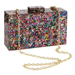 Acrylic Purses and Handbags for Women Multicolor Perspex Geometric Patterns Box Clutch Elegant Banquet Evening Crossbody Handbag (Multi-colored)