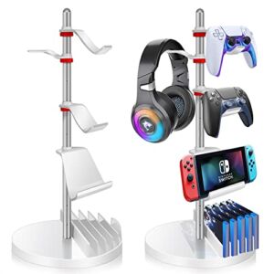 Headphone Stand,Adjustable Controller Holder & Headset Stand for Desk,Aluminum & Thickened ABS Controller Stand Mount Compatible with Nintendo Switch,Xbox,PS5,CD,iPad,PC Gaming Accessories,White