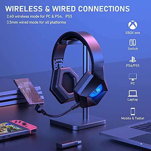 Wireless Gaming Headset, EasySMX 2.4G Wireless Headset with Surround Sound for Xbox One S/X,PS4 PS3 PC Laptop, Rechargeable Gaming Headset (Black Blue) | The Storepaperoomates Retail Market - Fast Affordable Shopping