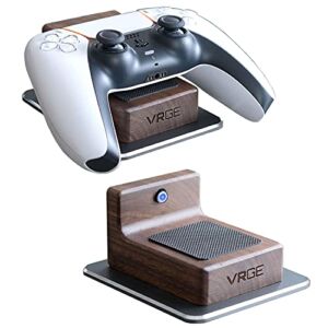 VRGE – PS5 Controller Charging Storage Dock – Premium Walnut Wood Gunmetal Aluminum Magnetic Charging Station Stand and Charger Cable Cord Holder Mount For Sony PlayStation 5 Dual Sense