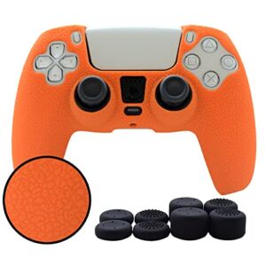 PS5 Controller Skin,Hikfly Silicone Cover for PS5 Grips Playstation 5 Controller Cover Protector Sleeve Kits Video Games with FPS Pro Thumb Grips Caps(Orange)