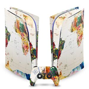 Map of The World Art Mix Matte Vinyl Faceplate Sticker Gaming Skin Case Cover Compatible with Sony Playstation 5 PS5 Digital Edition Console and DualSense Controller