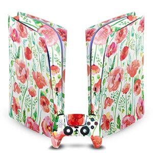 Head Case Designs Officially Licensed Ninola Red Flower Art Mix Vinyl Faceplate Sticker Gaming Skin Decal Cover Compatible with Sony Playstation 5 PS5 Digital Edition Console and DualSense Controller