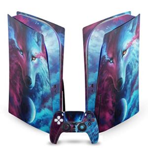 Wolf Galaxy Art Mix Matte Vinyl Faceplate Sticker Gaming Skin Case Cover Compatible with Sony Playstation 5 PS5 Disc Edition Console & DualSense Controller