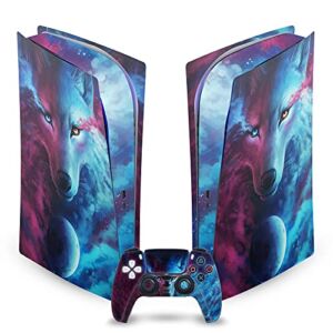Wolf Galaxy Art Mix Vinyl Faceplate Sticker Gaming Skin Case Cover Compatible with Sony Playstation 5 PS5 Digital Edition Console and DualSense Controller