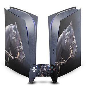 Friesian Horse Art Mix Matte Vinyl Faceplate Sticker Gaming Skin Case Cover Compatible with Sony Playstation 5 PS5 Digital Edition Console and DualSense Controller