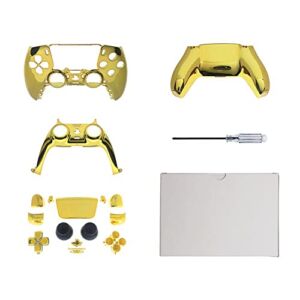 Chrome Controller Shell with Buttons Touchpad Stylish DIY Controller Replacement for PS5 Controller (Gold)