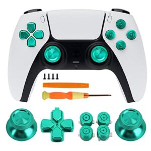 TOMSIN Metal Buttons Replacement Kit for PS5 Controller – Aluminum Thumbsticks & O X Square Triangle & Dpad Buttons Accessories Compatible with Dualsense Controller (Green)