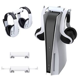 PS5 Dual headset holder, PS5 headset stand, PS5 Headphone Hook, Retractable Gaming Headsets Hanger for Sony Playstation 5, No screws, No tape, White